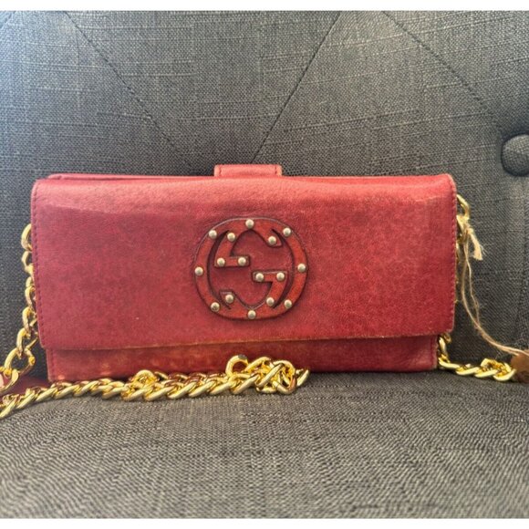 GUCCI Red Soho Studded Wallet w/ Chain (MSRP $700+) - Picture 1 of 14